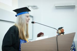 speaks at graduation